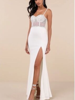 New Lulus Eegant White Bustier Strapless Mermaid Evening Gown Sz Small